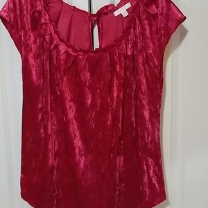 LC Lauren Conrad Red Velvet Pleated Neckline Top
